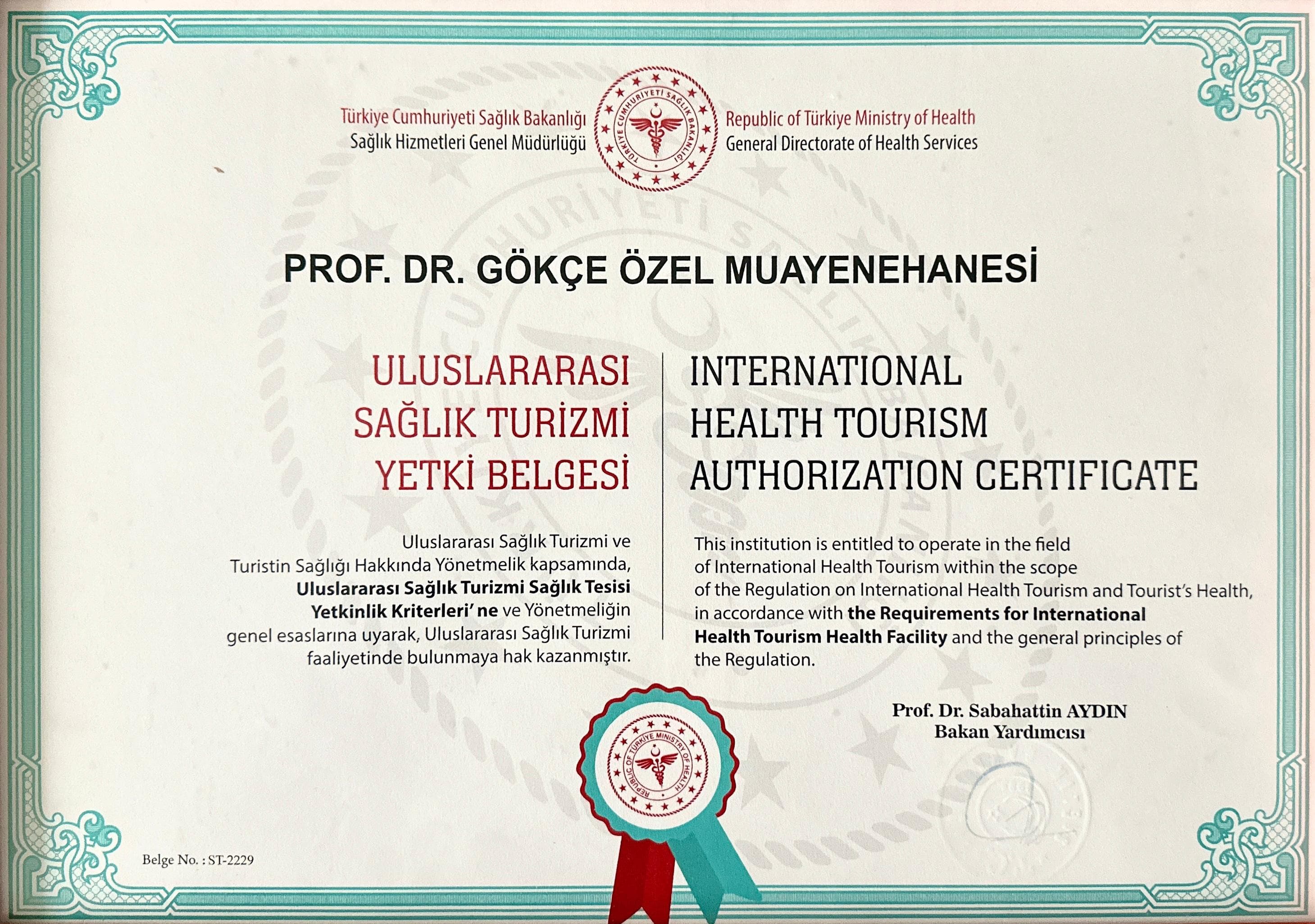 Sağlık Turizmi Yetki Belgesi